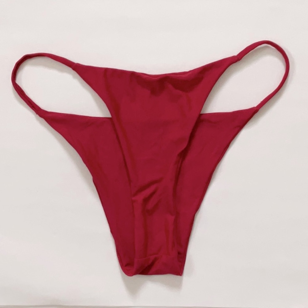 Bright red high leg swim bottoms